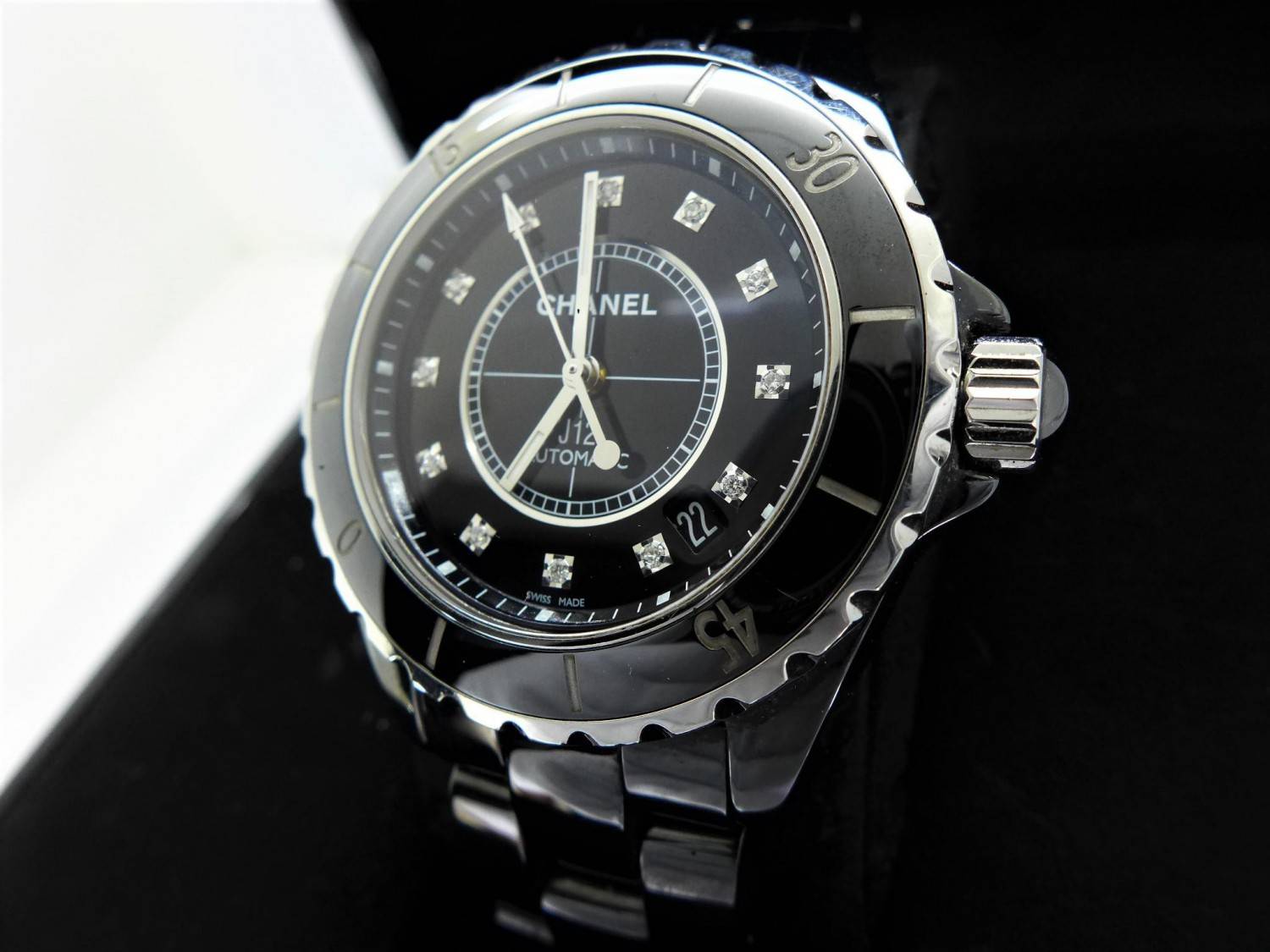CHANEL 香奈兒 J12 H1626 12鑽 黑色陶瓷自動腕錶 38毫米 F9965-07