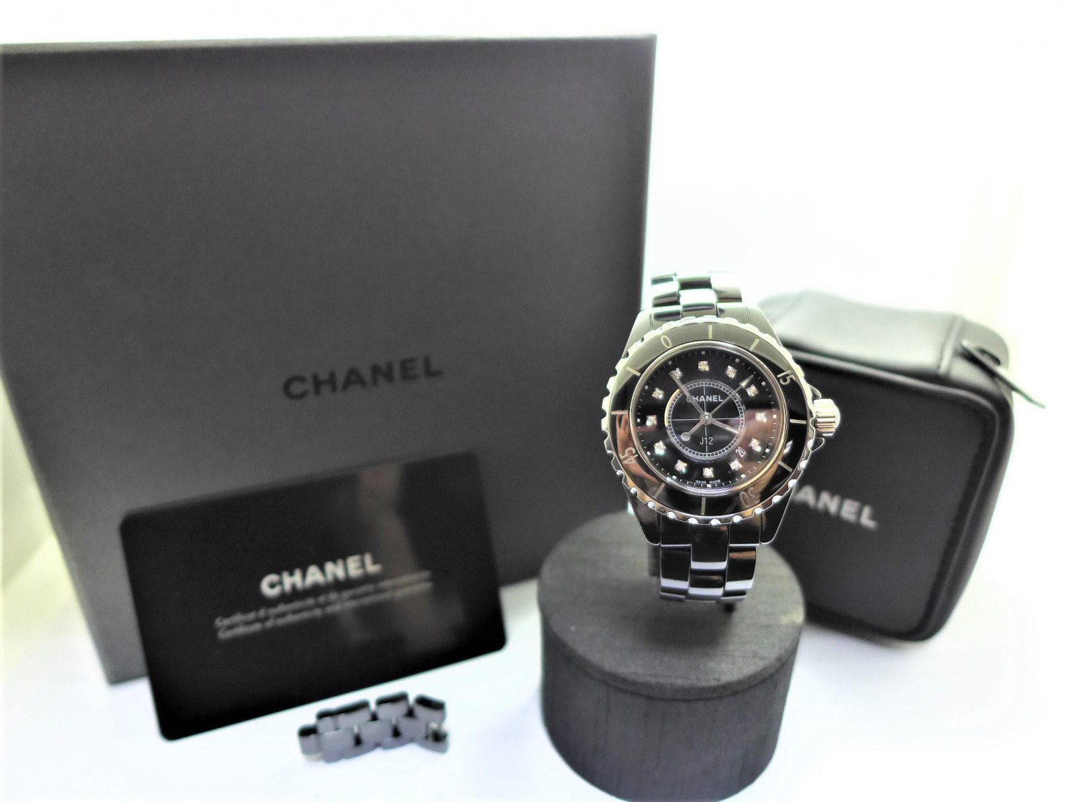CHANEL 香奈兒 J12 H1625 12鑽 黑色陶瓷自動腕錶 33米 n0608-01